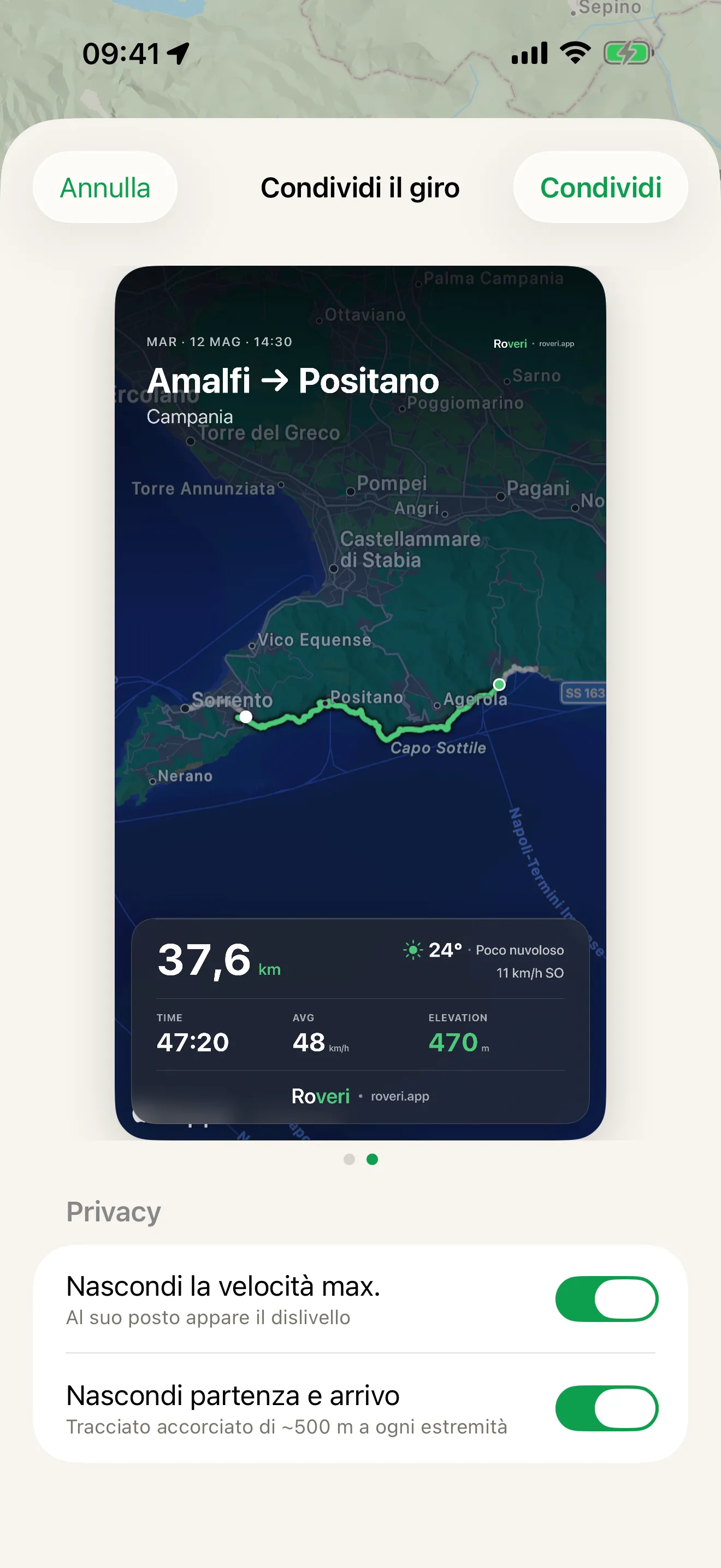 La cartolina di un giro Roveri su uno sfondo di mappa