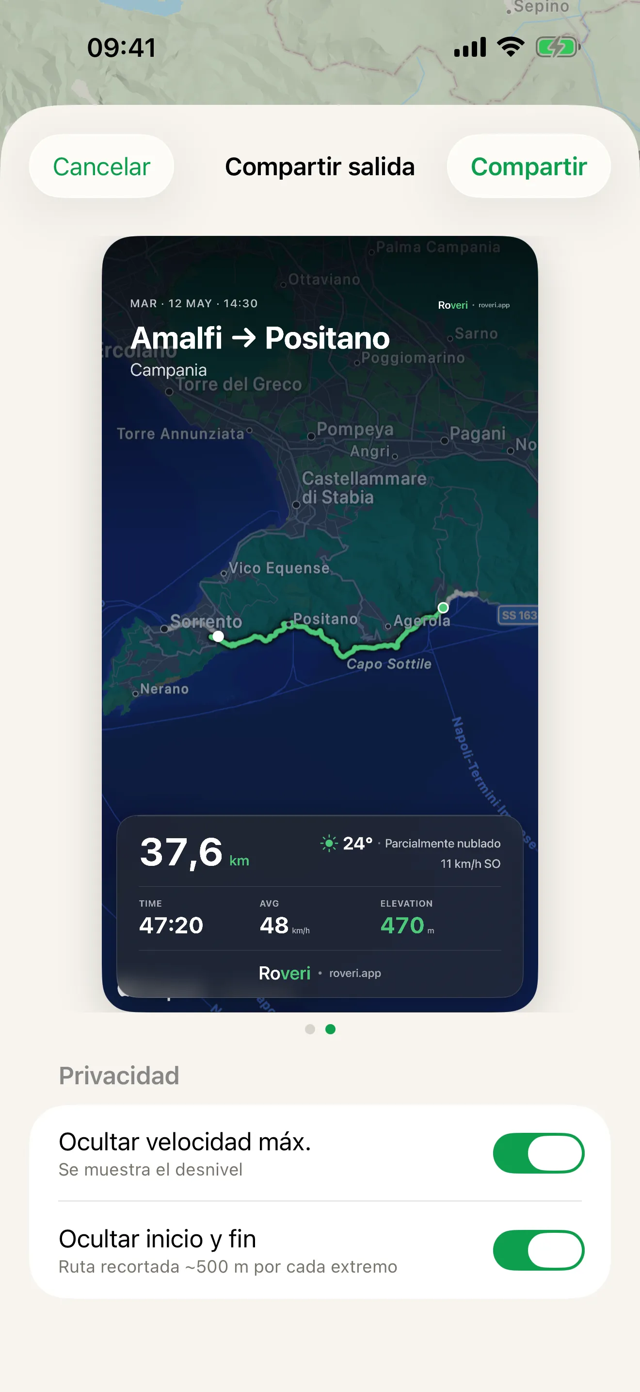 Una tarjeta de salida de Roveri sobre un fondo de mapa